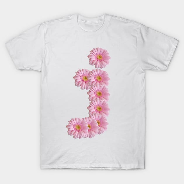 Letter j Pink Gerbera Daisy T-Shirt by ellenhenryart